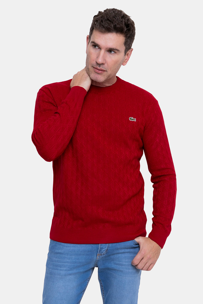 Suéter Tricot Lacoste Masculino Regular Fit Gola Redonda Vermelho