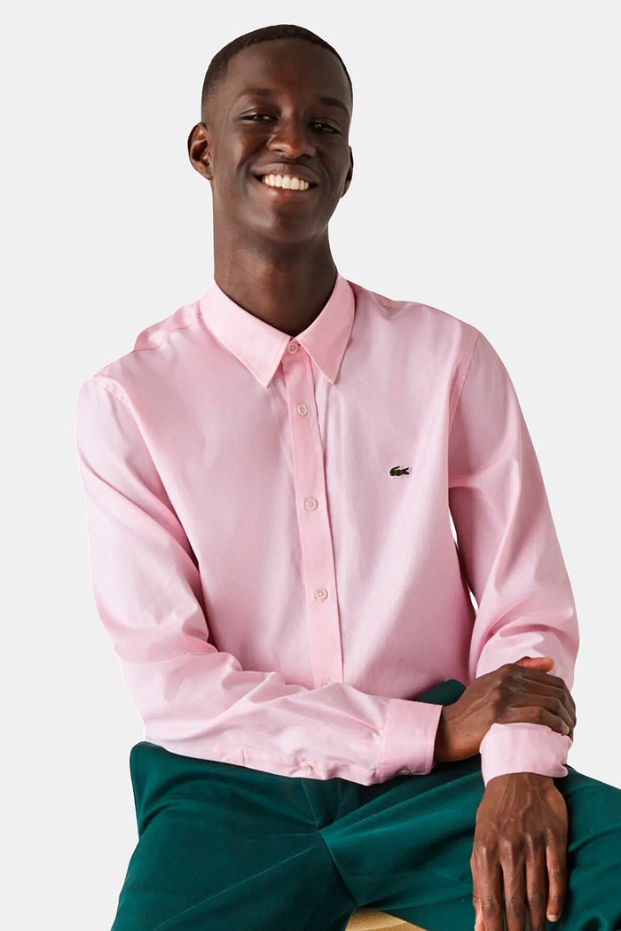 Camisa Lacoste Regular Fit Logo Classic Oxford Rosa