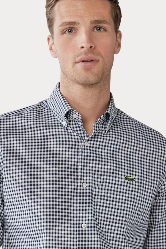 Camisa Lacoste Regular Fit Gingham Popeline Preta