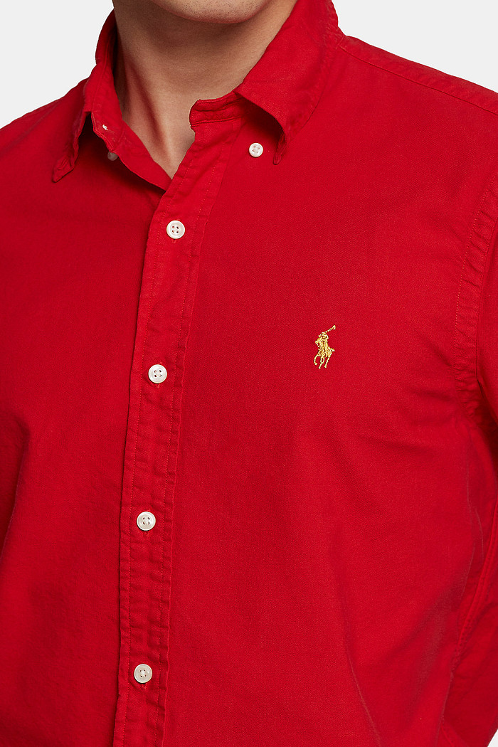 Camisa Ralph Lauren Custom Fit Masculina Golden Icon Oxford Vermelha