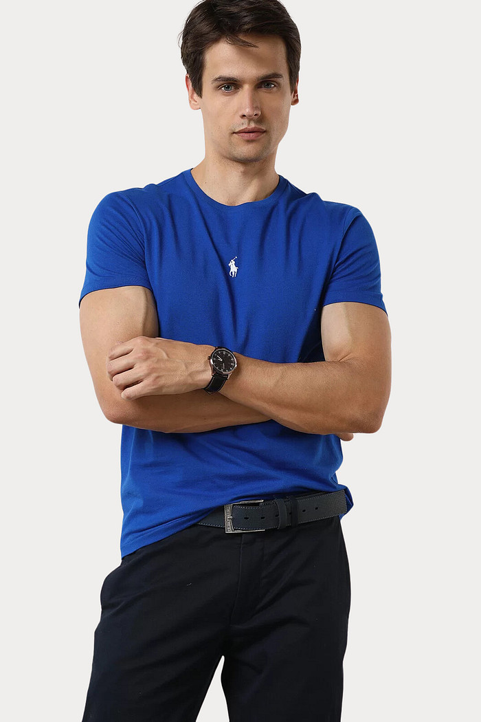 Camiseta Ralph Lauren Básica Slim Fit Logo Centro Azul