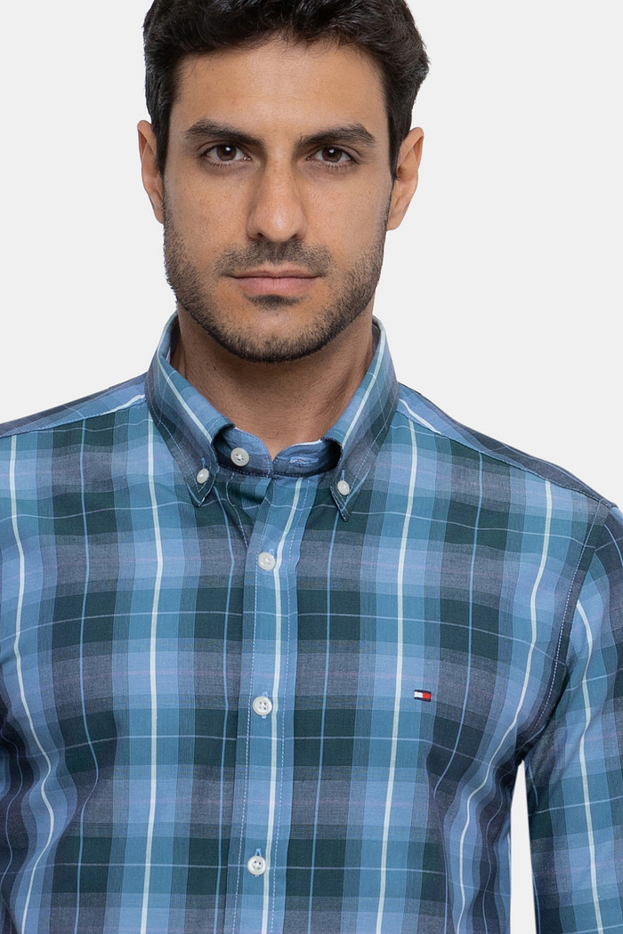Camisa Tommy Hilfiger Regular Fit Xadrez Tartan Verde e Azul