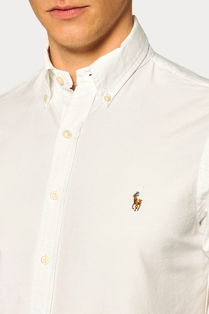Camisa Ralph Lauren Manga Curta  Icon Colored Cotton Oxford Branca