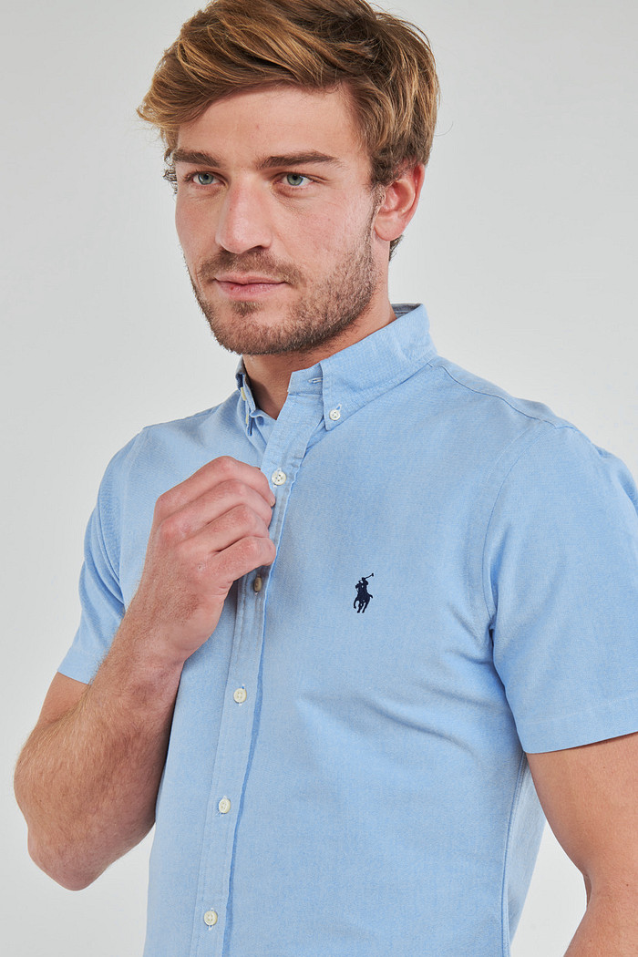 Camisa Ralph Lauren Manga Curta Navy Icon Popeline Azul Claro