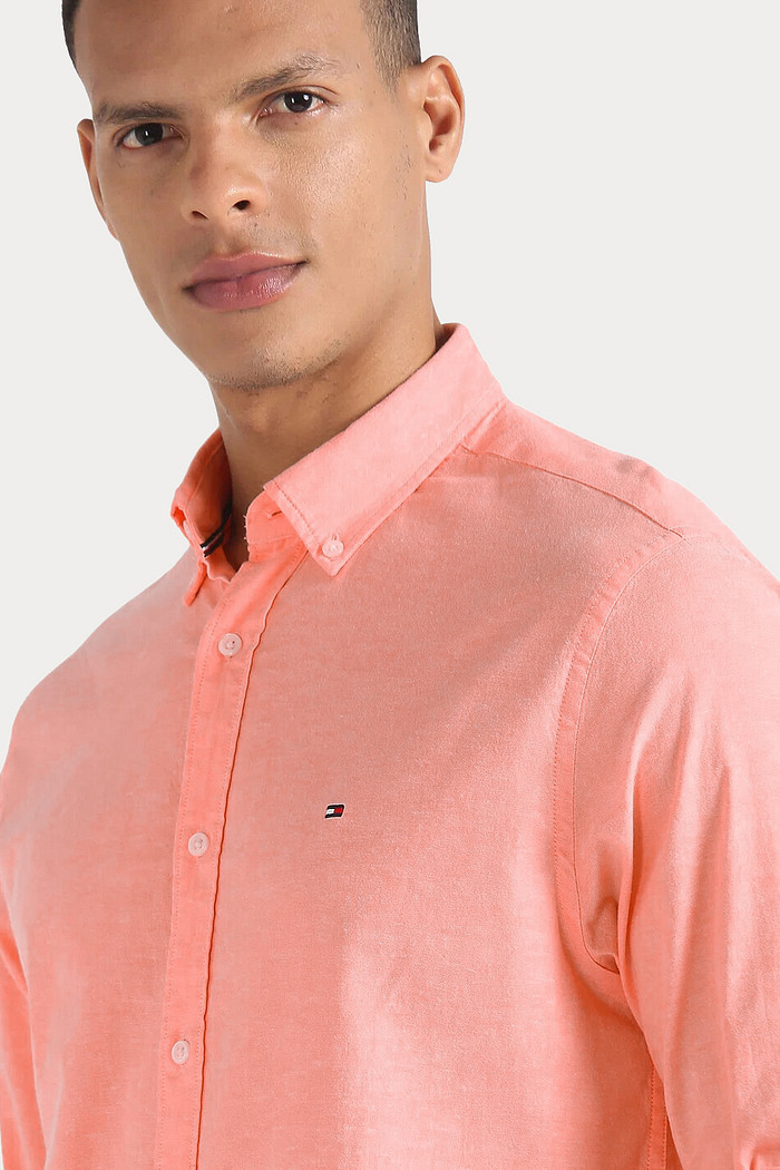 Camisa Tommy Hilfiger Regular Fit Cotton Oxford Laranja