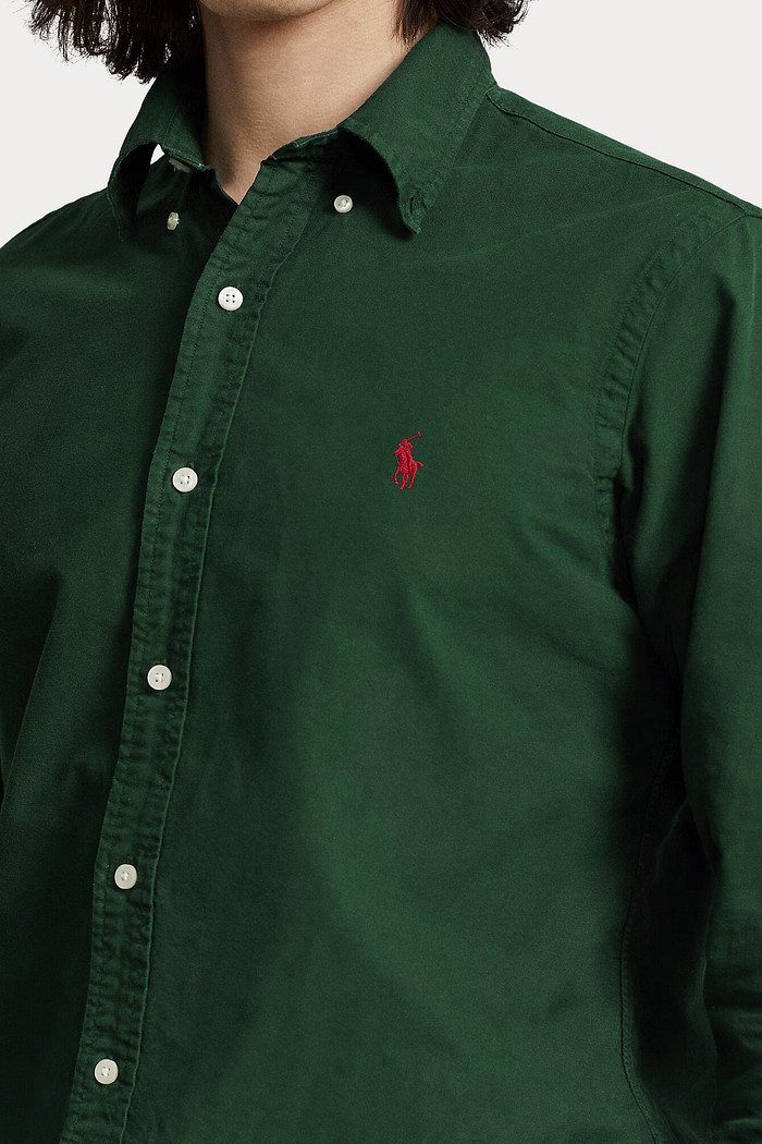 Camisa Ralph Lauren Custom Fit Red Icon Oxford Verde Escuro