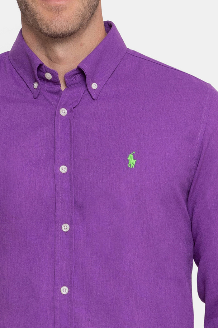 Camisa Ralph Lauren Custom Fit Linho Green Icon Roxa