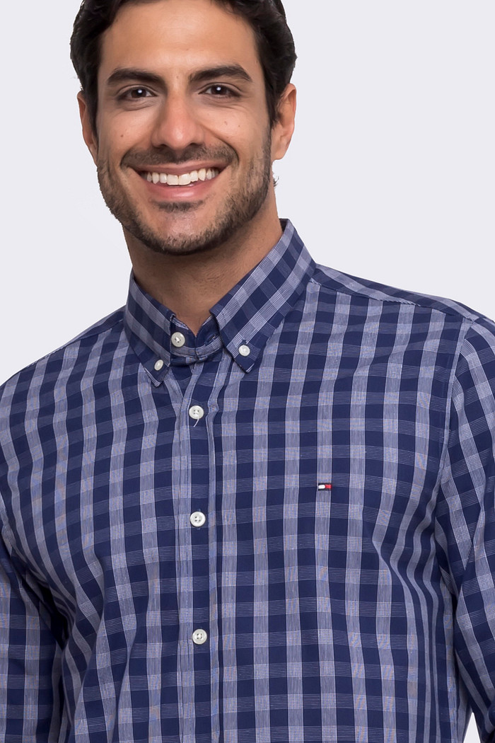 Camisa Tommy Hilfiger Regular Fit Xadrez Galles Azul Marinho