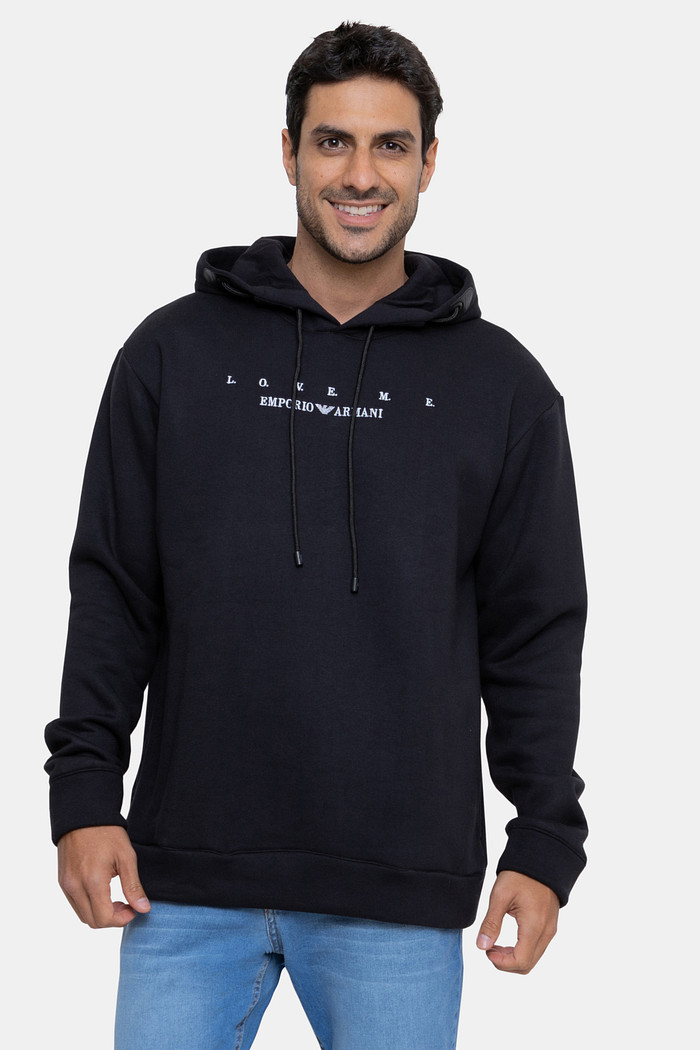 Blusa Moletom Emporio Armani Masculina Love Me Bordado Preta