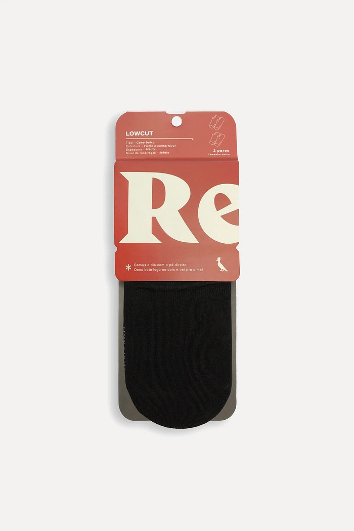 Meia Reserva Pica-Pau Bordado Kit 2 Pares Low Cut Cano Baixo Preta