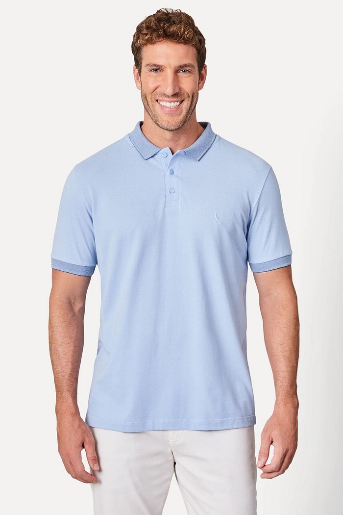 Camisa Polo Reserva Piquet Gola Denim Azul Claro