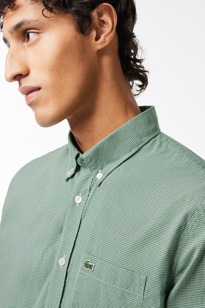 Camisa Lacoste Regular Fit Pocket Gingham Micro Xadrez Verde