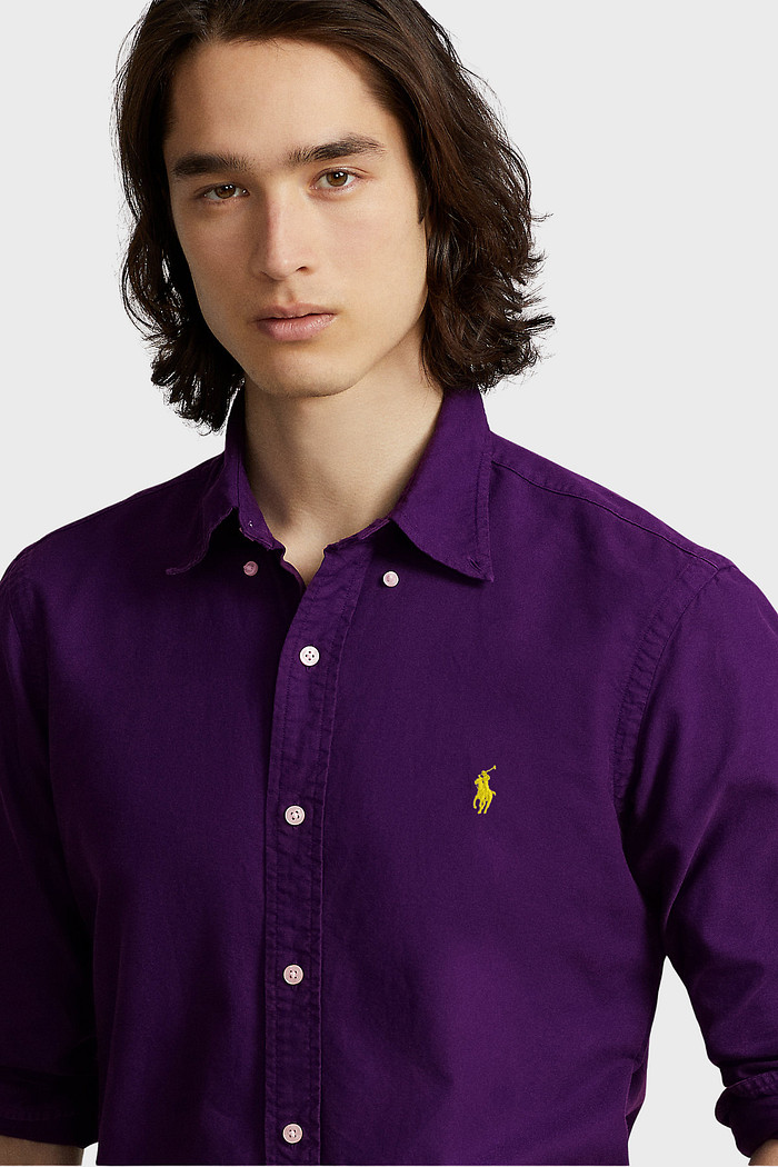 Camisa ML Ralph Lauren Custom Fit Yellow Icon Oxford Roxo