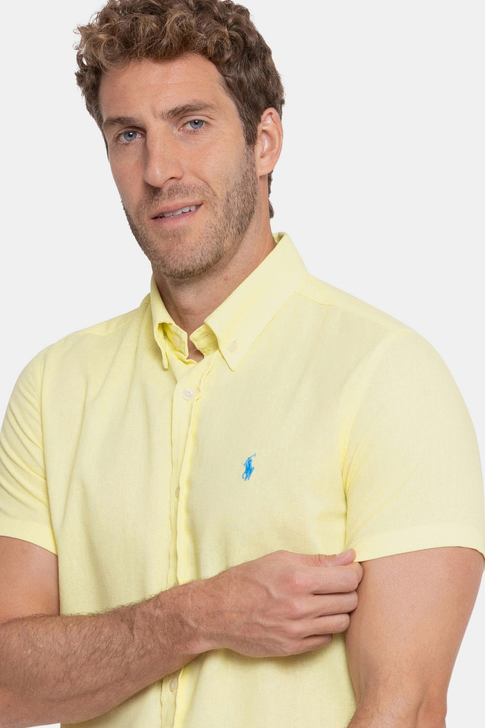 Camisa Ralph Lauren Masculina Manga Curta Linho Amarela