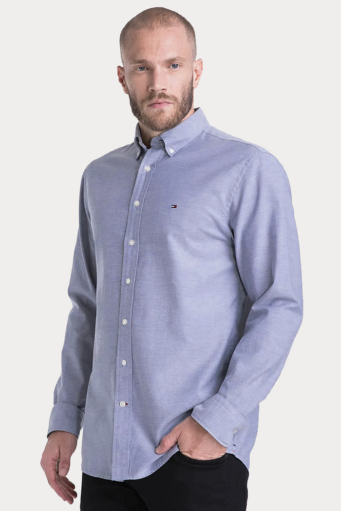Camisa Tommy Hilfiger Regular Fit Cotton Oxford Azul Aço