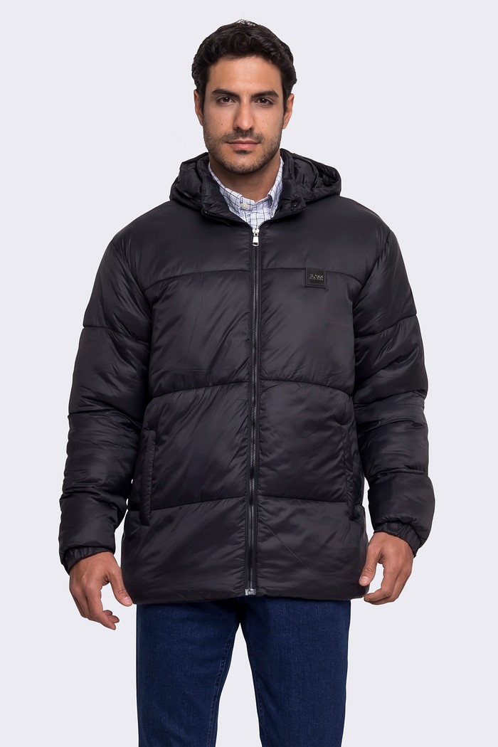 Jaqueta Hugo Boss Puffer Logo Metal Preta