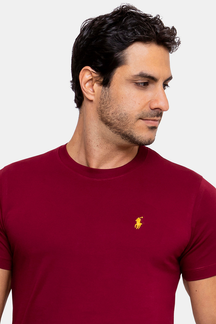 Camiseta Ralph Lauren Masculina Básica Icon Ocre Custom Slim Fit Vinho