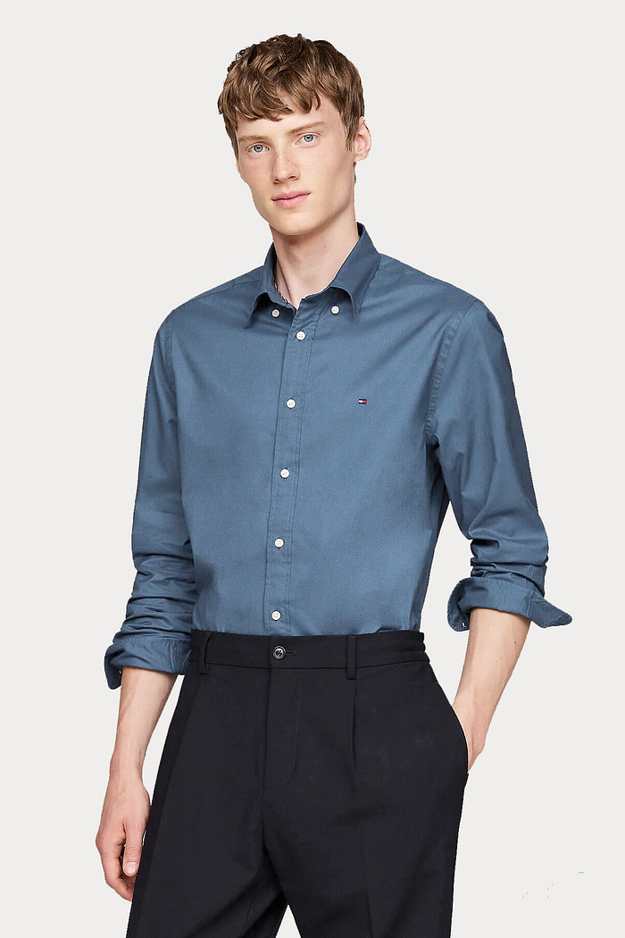 Camisa Tommy Hilfiger Regular Fit Tricoline Azul Escuro