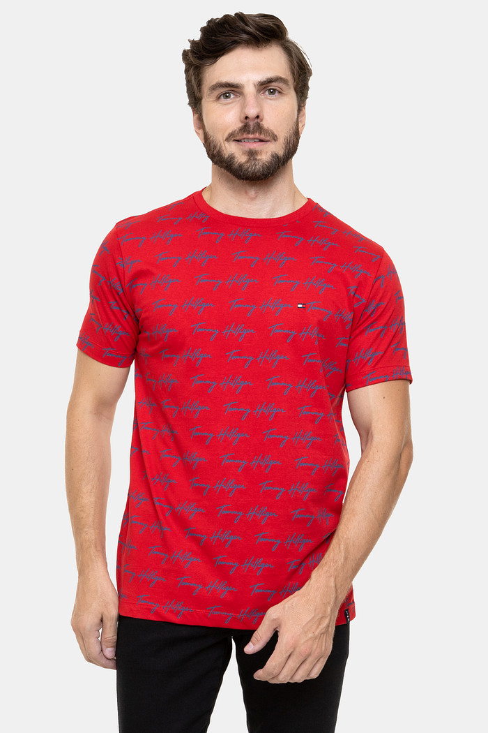 Camiseta Tommy Hilfiger Lettering Print Vermelha