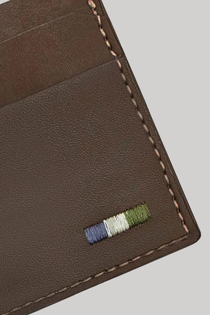 Carteira Reserva Masculina Porta-Cartão Couro Parma Marrom Frente Detalhes Aproximado