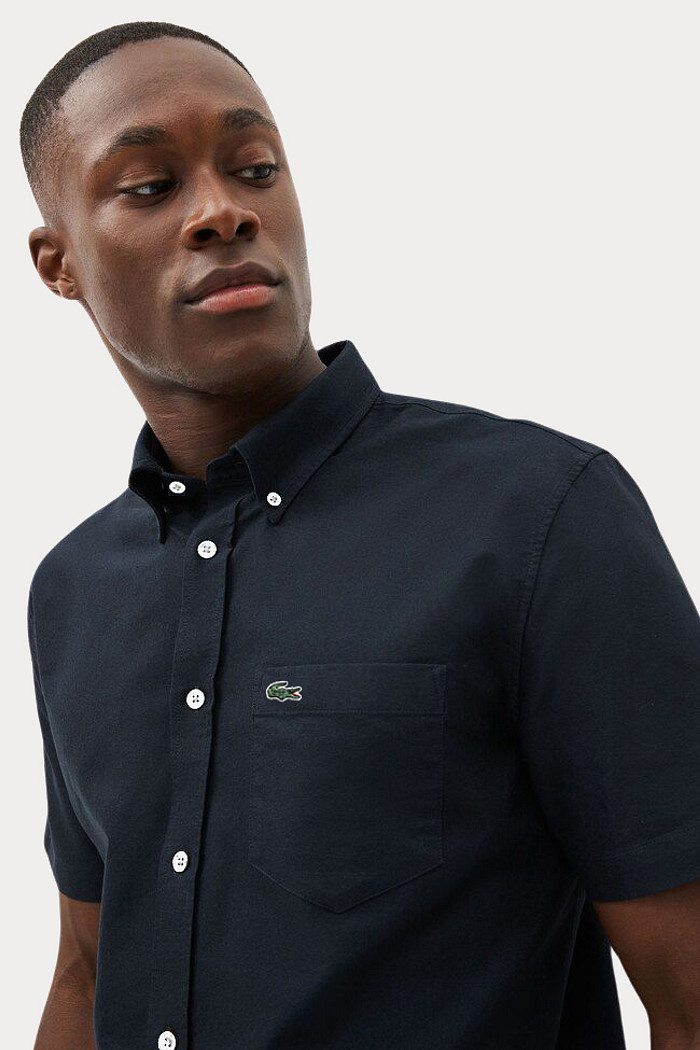 Camisa Lacoste Manga Curta Regular Pocket Oxford Preta