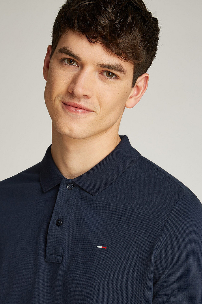 Camisa Polo Tommy Jeans Masculina Manga Longa Slim Placket Azul Marinho