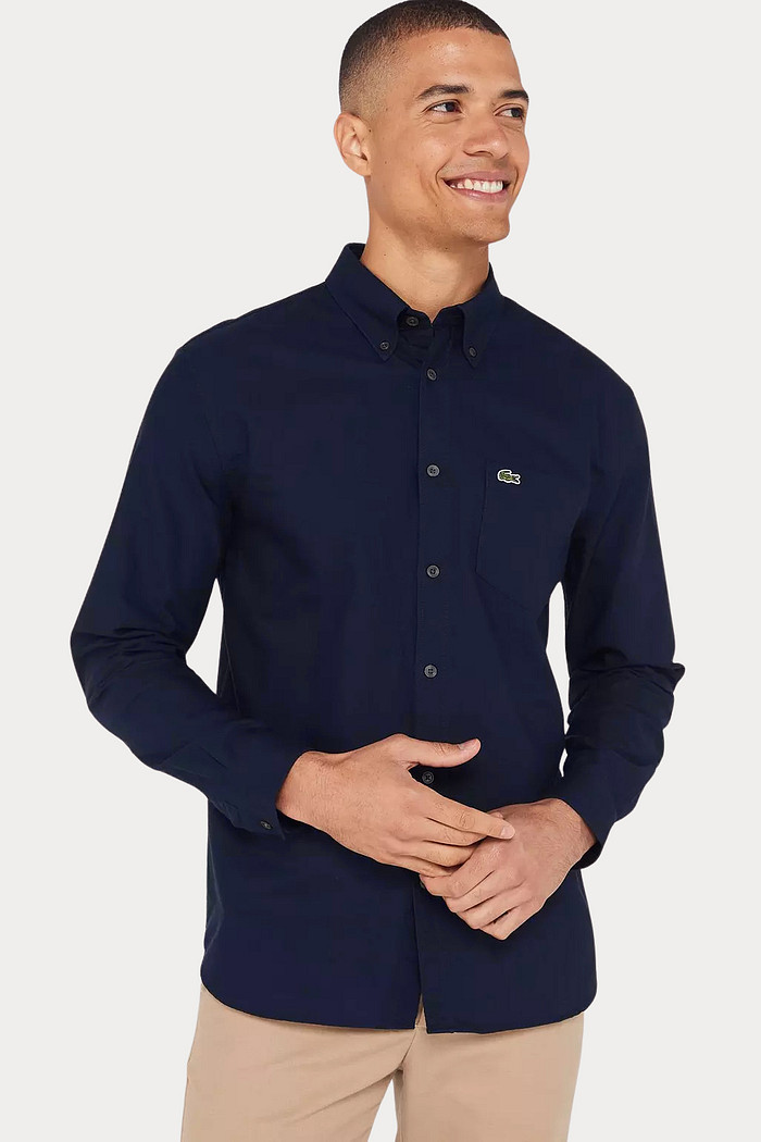 Camisa Lacoste Regular Fit Oxford Pocket Azul Marinho: