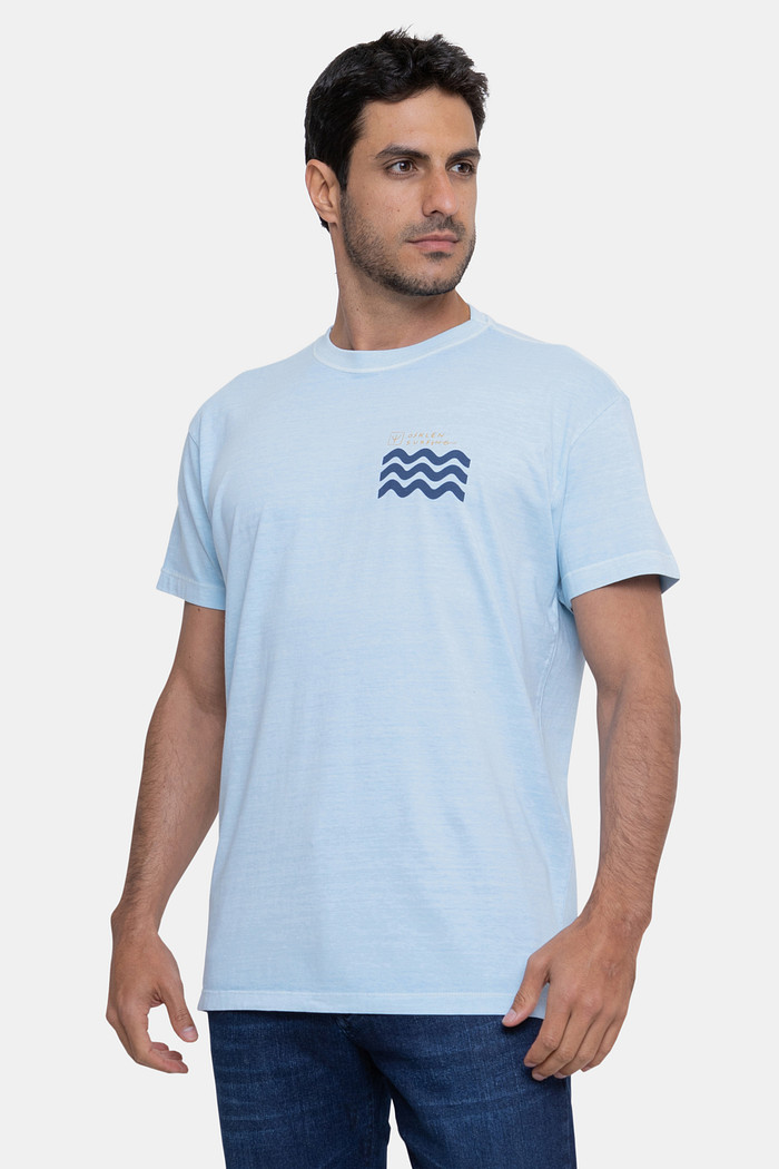 Camiseta Osklen Masculina Slim Stone Vintage Surfing Wave Azul Claro