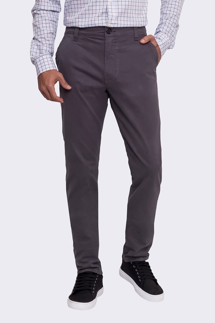 Calça Hugo Boss de Sarja Chino Stretch Slim Fit Cinza