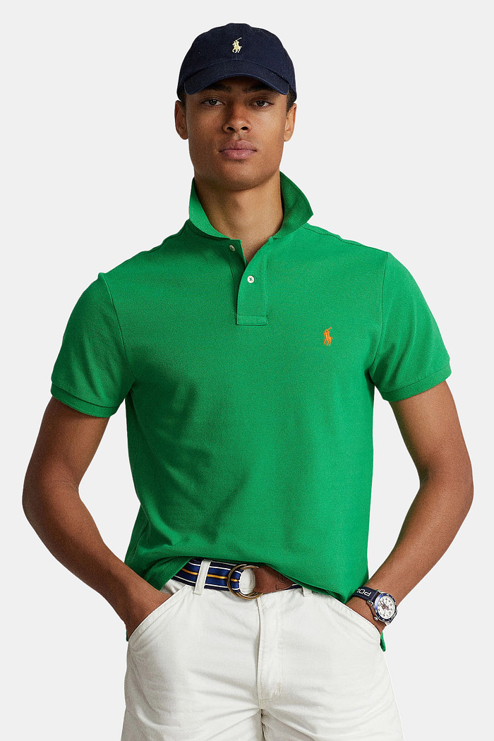 Camisa Polo Ralph Lauren Custom Slim Orange Icon Verde
