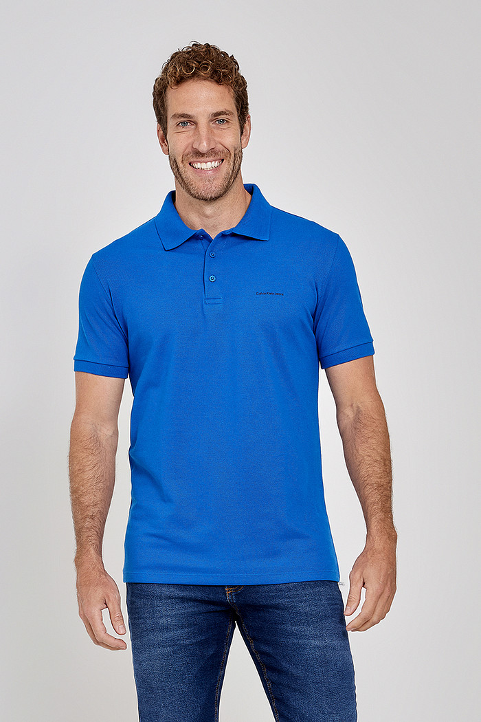 Camisa Polo Calvin Klein Jeans Masculina Slim Fit Azul