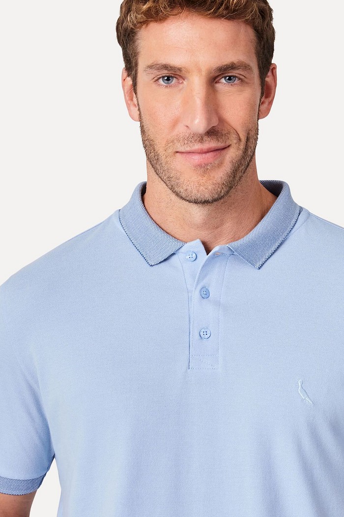 Camisa Polo Reserva Piquet Gola Denim Azul Claro