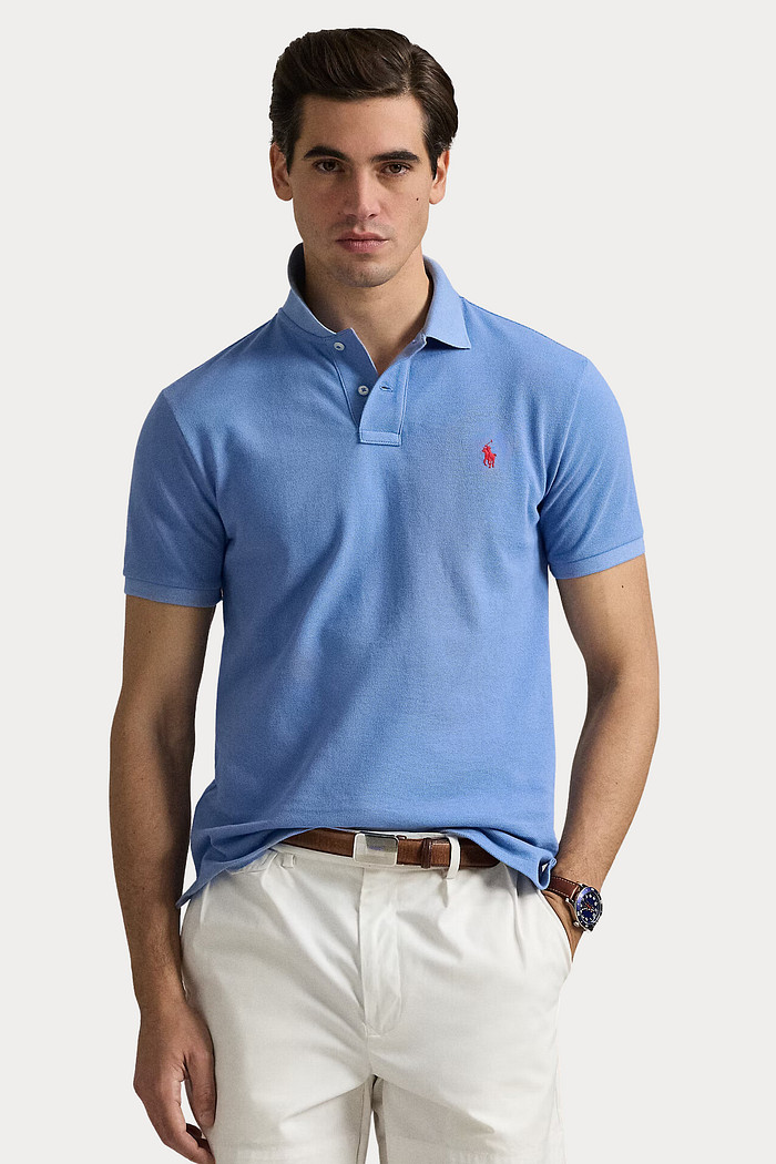 Camisa Polo Ralph Lauren Custom Slim Fit Red Icon Azul Celeste