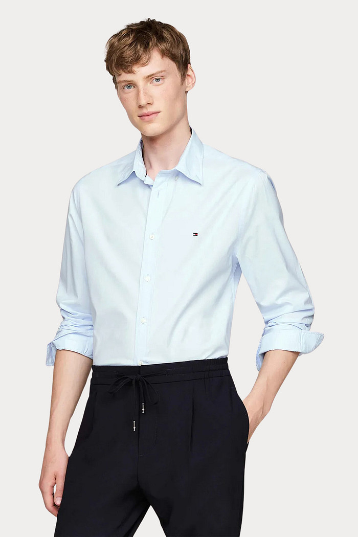 Camisa Tommy Hilfiger Regular Fit Tricoline Azul Claro