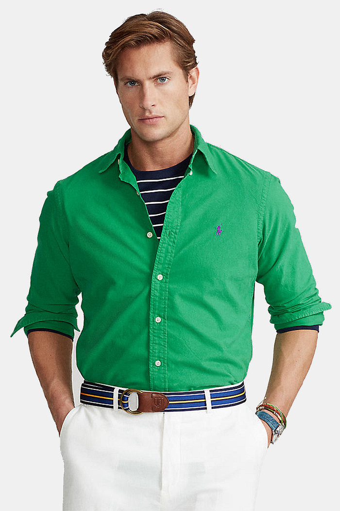 Camisa Ralph Lauren Custom Fit Sarja Purple Icon Verde