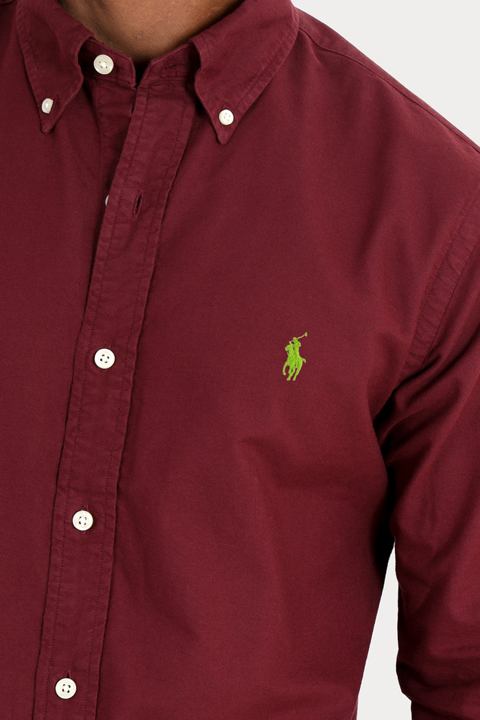 Camisa Ralph Lauren Custom Fit Green Icon Tricoline Vinho