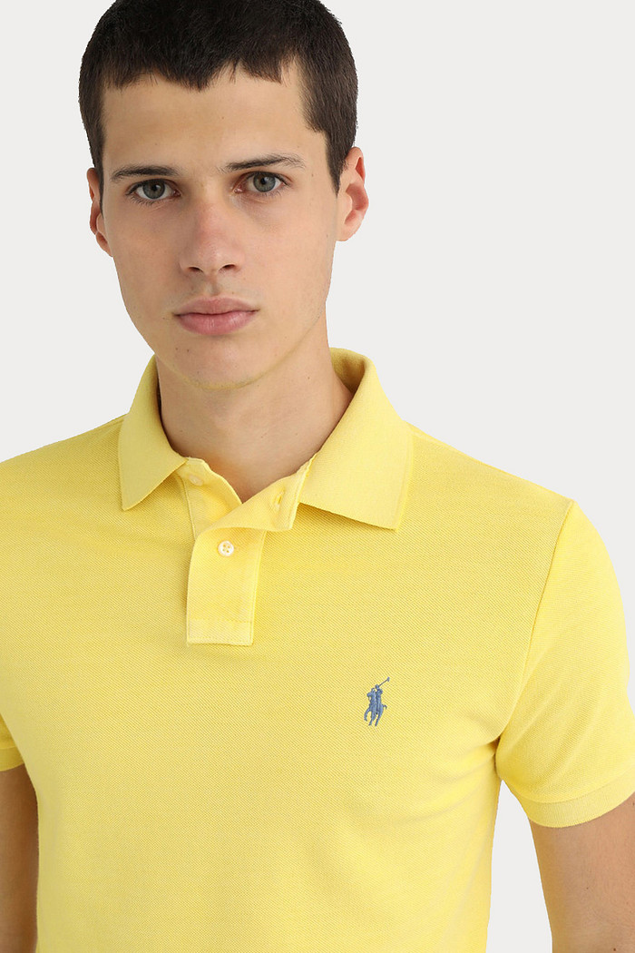Camisa Polo Ralph Lauren Custom Slim Fit Masculina Blue Icon Amarelo Claro