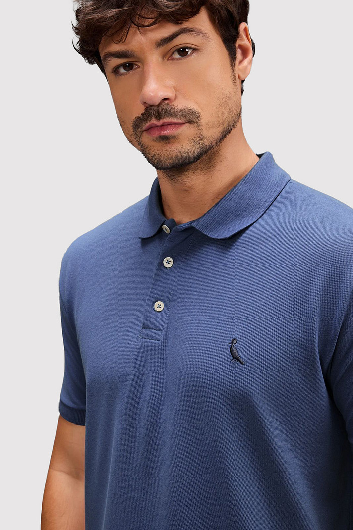 Camisa Polo Reserva Piquet Classica Carbono Azul Escuro