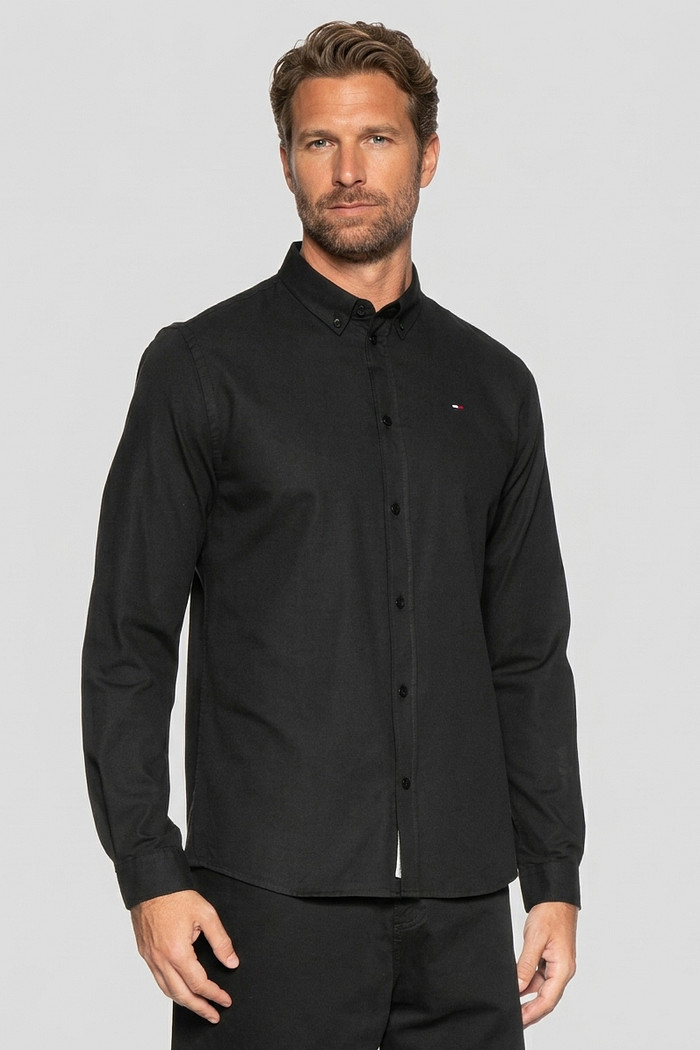 Camisa Tommy Jeans ML Masculina Regular Fit Oxford Shirt Preta