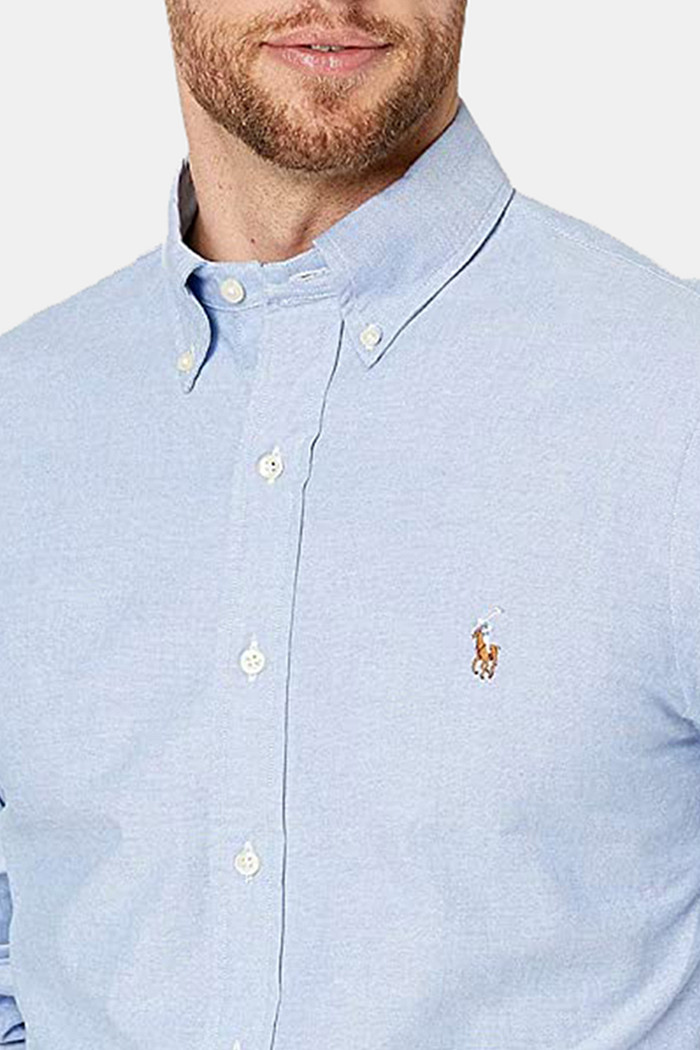 Camisa Ralph Lauren Custom Fit Icon Colored Oxford Azul Claro
