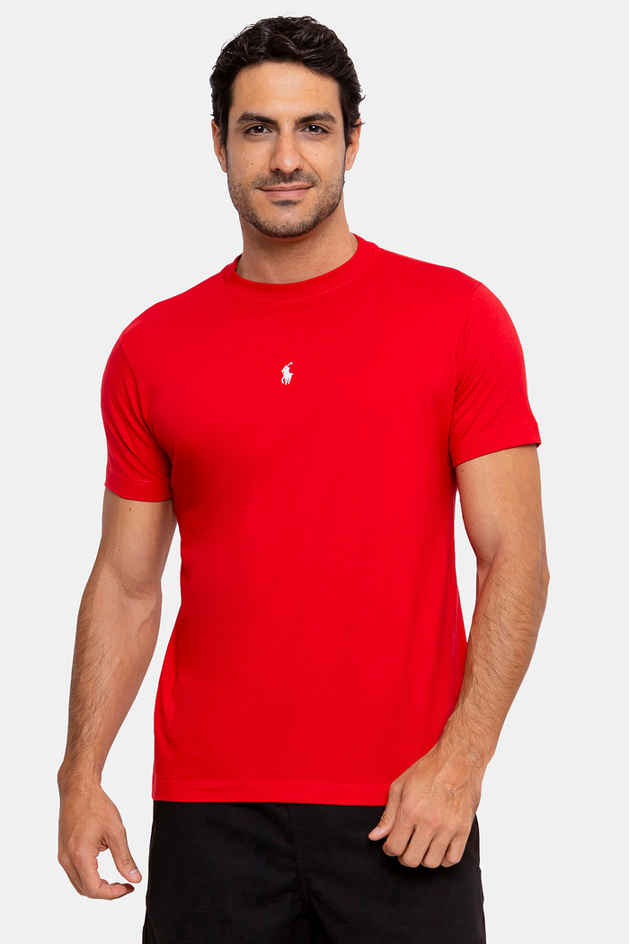 Camiseta Ralph Lauren Básica Slim Fit Logo Centro Vermelha