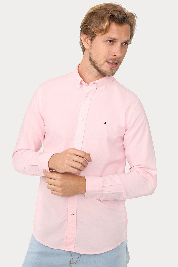 Camisa Tommy Hilfiger Regular Fit Cotton Sarja Rosa