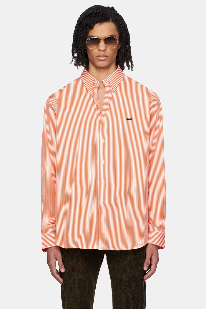 Camisa Lacoste Regular Fit Cotton Striped Listrada Laranja