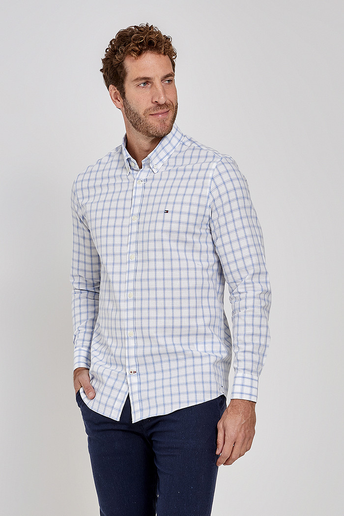 Camisa Tommy Hilfiger Masculina Regular Fit Oxford Xadrez Branca