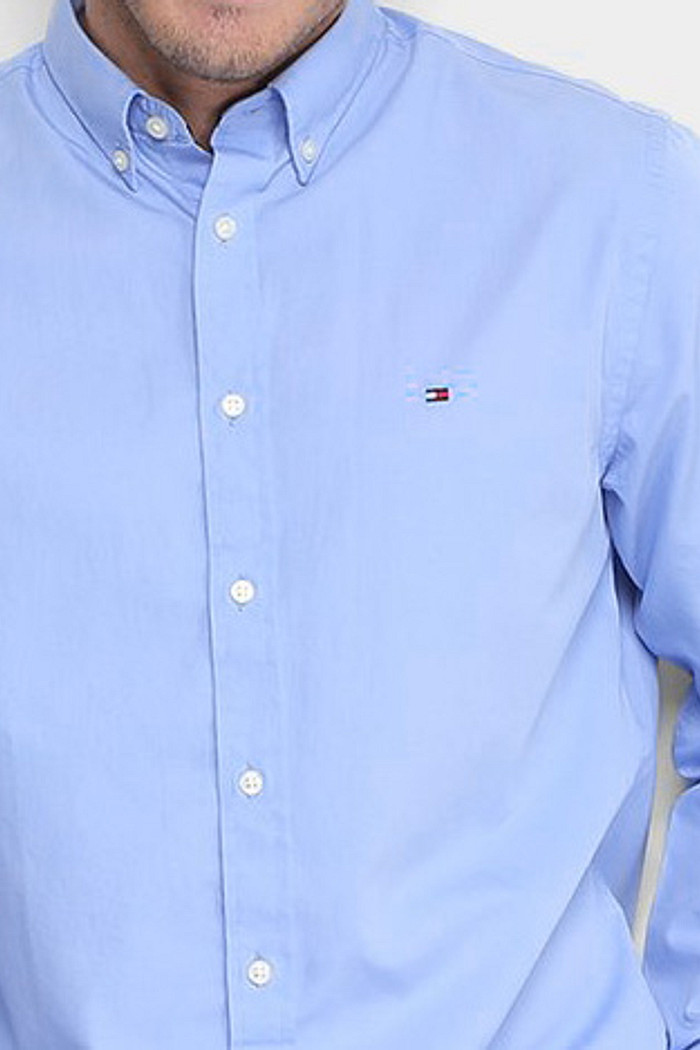 Camisa Tommy Hilfiger Regular Fit Tricoline Azul Céu