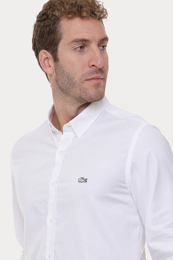 Camisa Lacoste Regular Fit Logo Crocodilo Patch White Oxford Branca