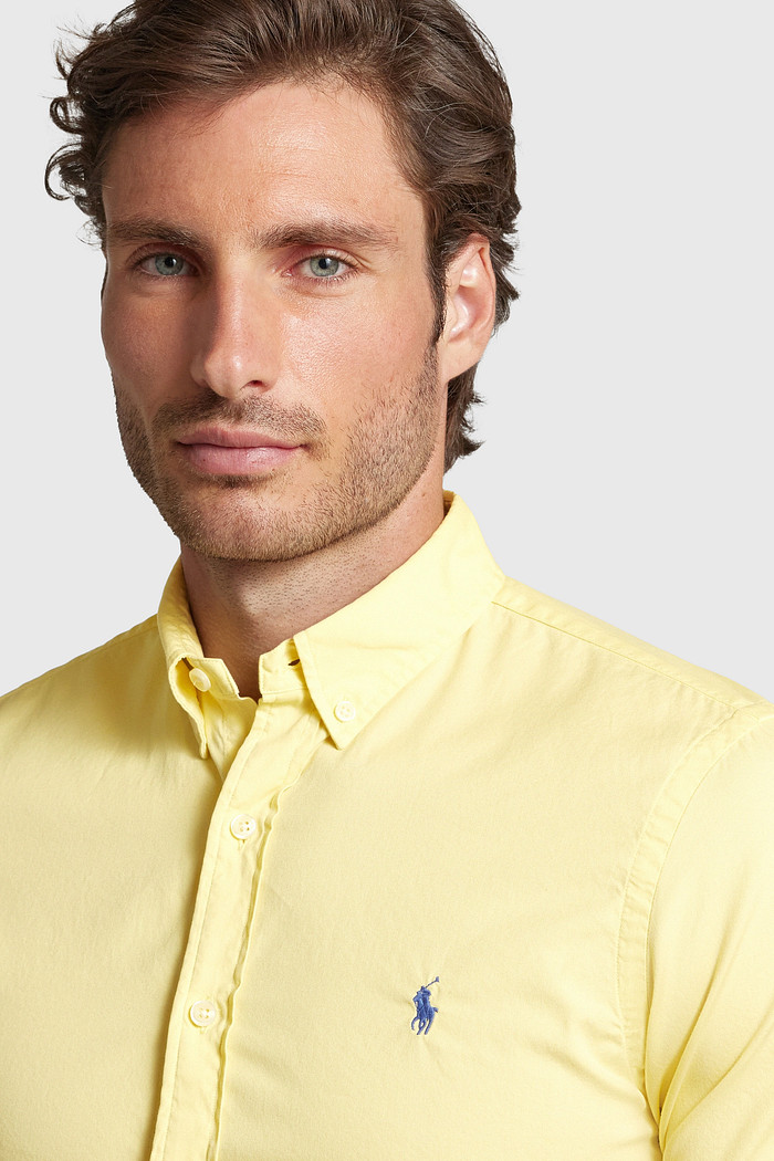 Camisa Ralph Lauren Manga Curta Blue Icon Cotton Oxford Amarela
