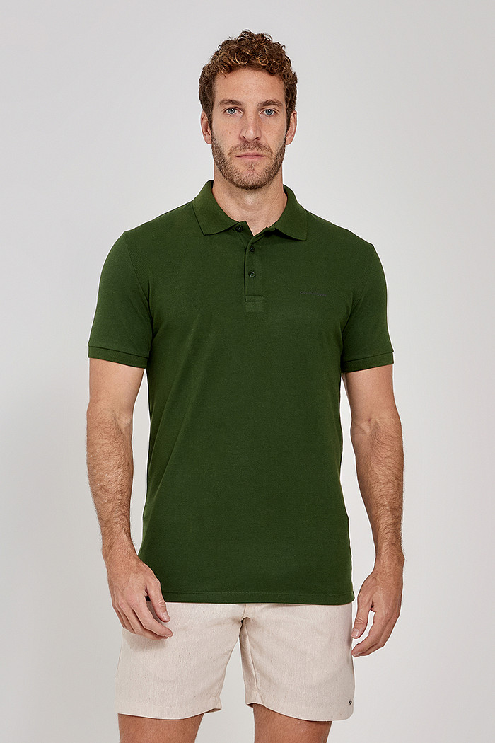 Camisa Polo Calvin Klein Jeans Masculina Slim Fit Verde Musgo