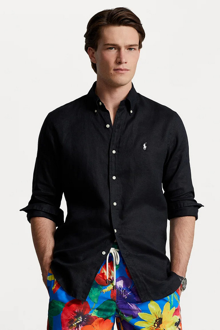 Camisa Ralph Lauren Masculina Custom Fit White Icon Preta