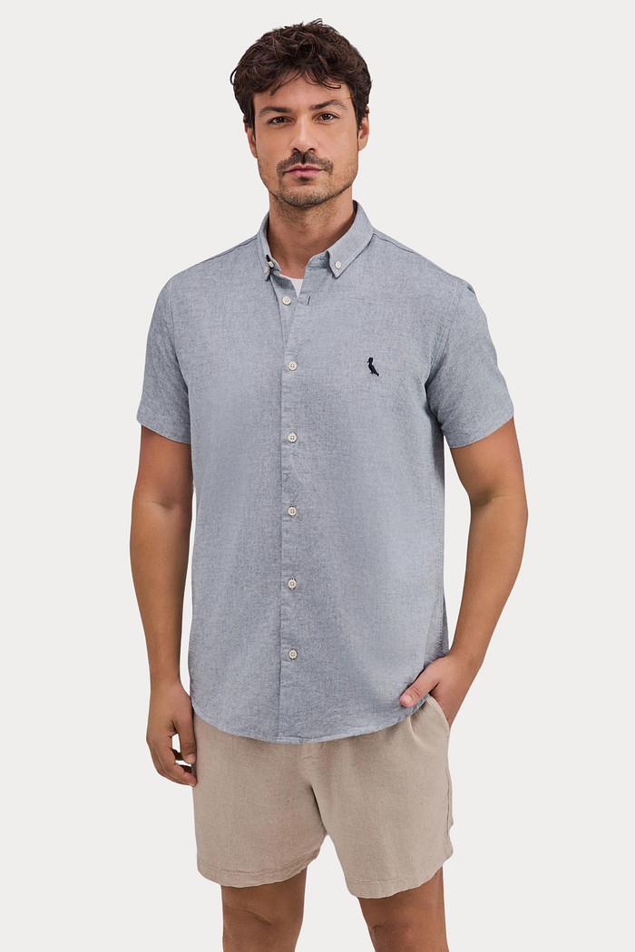 Camisa Reserva Manga Curta Oxford Color Azul Marinho Mescla